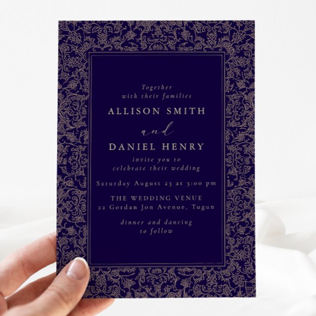 Elegant Vintage Frame Navy Wedding Invitation (Creator Uploaded)
