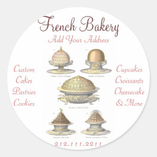 Elegant Vintage French Bakery - Pastry, Cake Shop Classic Round Sticker