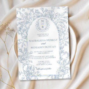 Elegant Vintage French Blue Floral Toile Wedding Invitation