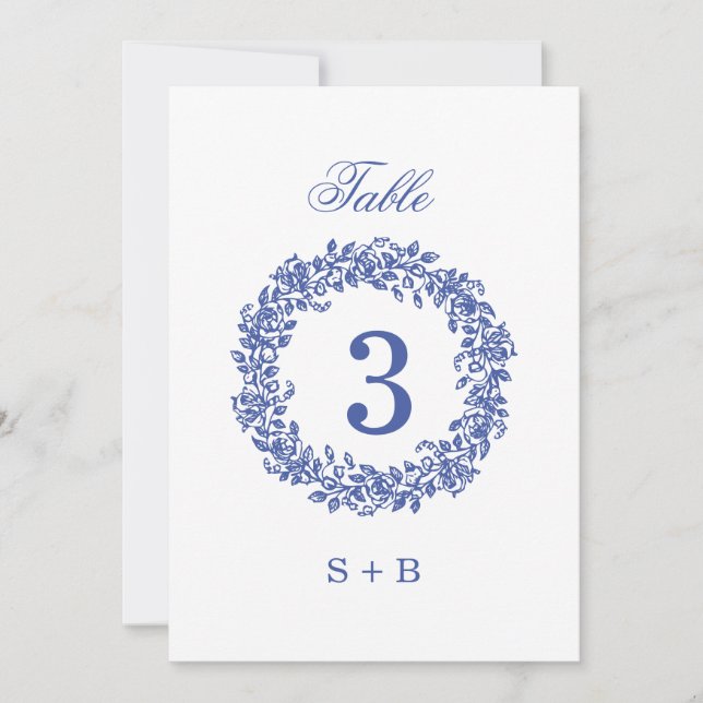 Elegant Vintage French Blue Floral  Wedding  Invitation (Front)