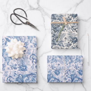 Elegant Vintage French Blue Toile Pattern Wrapping Paper Sheet