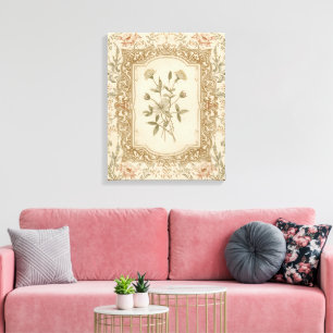 Elegant Vintage French Engraved Floral  Pattern Canvas Print
