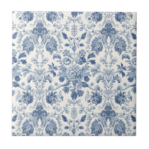 Elegant Vintage French Engraved Floral Pattern Ceramic Tile