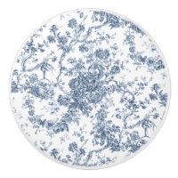 Elegant Vintage French Engraved Floral Toile-Blue