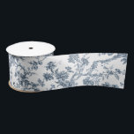 Elegant Vintage French Engraved Floral Toile-Blue Satin Ribbon<br><div class="desc">Elegant and ornate blue and white vintage toile de jouy pattern featuring exotic flowers,  vines and foliage intertwined with garlands and baskets of roses. This pattern was adapted from an historic French textile fragment ca 1910 in the Smithsonian collection.</div>