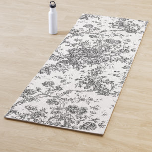 Elegant Vintage French Engraved Floral Toile-Grey Yoga Mat