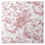 Elegant Vintage French Engraved Floral Toile-Pink Ceramic Tile<br><div class="desc">Elegant and ornate pink and white vintage toile de jouy pattern featuring exotic flowers,  vines and foliage intertwined with garlands and baskets of roses. This pattern was adapted from an historic French textile fragment ca 1910 in the Smithsonian collection. Pattern is high res but cannot be tiled.</div>