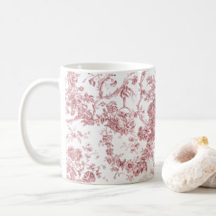Elegant Vintage French Engraved Floral Toile-Pink Coffee Mug
