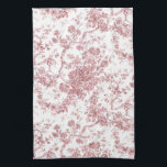 Elegant Vintage French Engraved Floral Toile-Pink Tea Towel<br><div class="desc">Elegant and ornate pink and white vintage toile de jouy pattern featuring exotic flowers,  vines and foliage intertwined with garlands and baskets of roses. This pattern was adapted from an historic French textile fragment ca 1910 in the Smithsonian collection. Pattern is high res but cannot be tiled.</div>