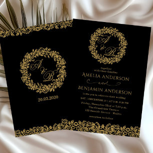 Elegant Vintage French  Gold Floral Wedding Invitation