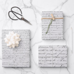 Elegant Vintage French Handwritten Letter Grey Wrapping Paper Sheet
