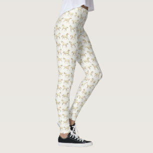 Elegant Vintage Galloping Horses Beige White Leggings