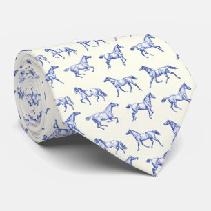 Elegant Vintage Galloping Horses Blue Toile  Tie