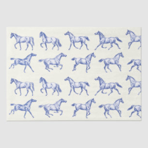 Elegant Vintage Galloping Horses Blue Toile  Tissue Paper