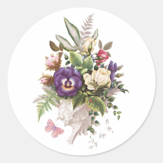 Elegant Vintage Garden Flowers Bouquet Classic Round Sticker (Front)