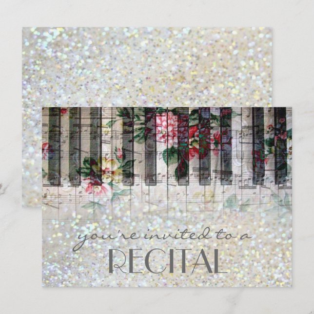 elegant vintage girly music recital invitation (Front/Back)
