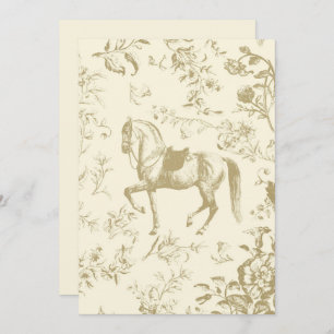 Elegant Vintage Gold Beige Cream Floral Horse  Invitation