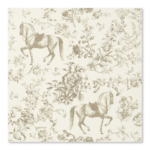 Elegant Vintage Gold Beige Horse Floral Pattern Wallpaper