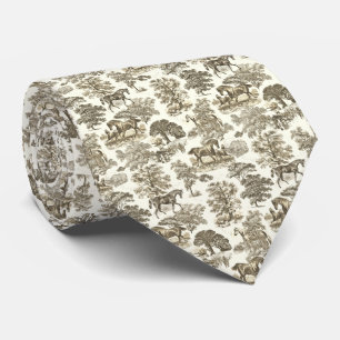Elegant Vintage Gold Beige Horses Country Toile Tie