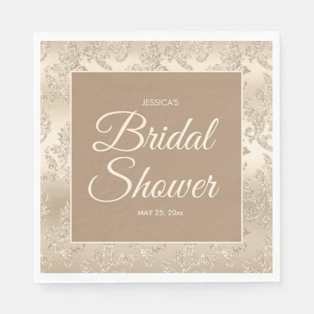 Elegant Vintage Gold Champagne Bridal Shower Napkin (Front)