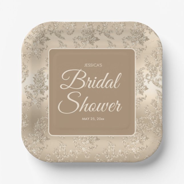 Elegant Vintage Gold Champagne Bridal Shower Paper Plate (Front)