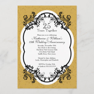 Elegant Vintage Gold Damask Anniversary Party Invitation