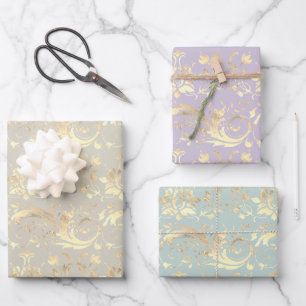 Elegant vintage gold damask pattern wrapping paper sheet