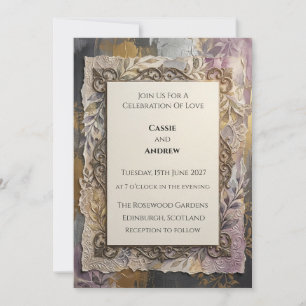 Elegant Vintage Gold Floral Marble Wedding Invitation