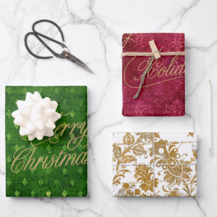 Elegant Vintage Gold Foil Damask Christmas  Wrapping Paper Sheet