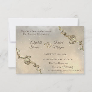 Elegant Vintage Gold Frame Hearts  Invitation
