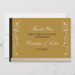 Elegant Vintage Gold Library Book Cover Wedding Thank You Card