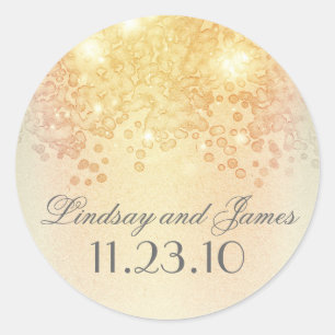 Elegant Vintage Gold Lights Wedding Classic Round Sticker