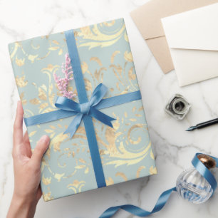 Elegant vintage gold mint damask pattern wrapping paper