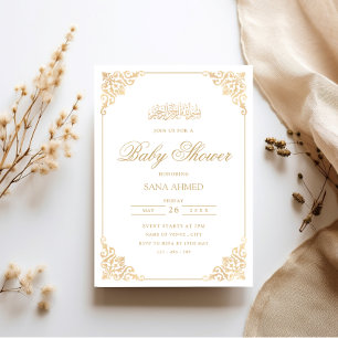 Elegant Vintage Gold Muslim Baby Shower Party Invitation