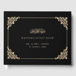 Elegant Vintage Gold Script Black Muslim Wedding Guest Book