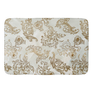 Elegant Vintage Gold Scrolls on Faux Marble Bath Mat