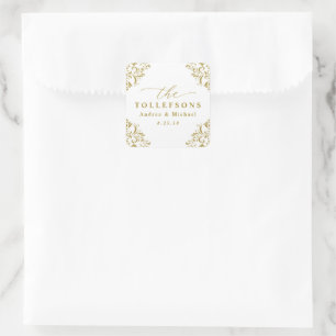 Elegant Vintage Gold Wedding Classic Square Sticke Sticker