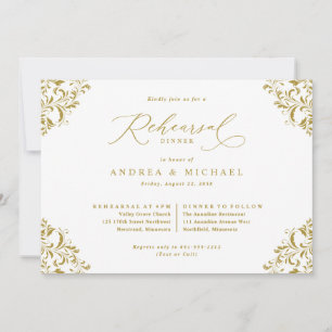 Elegant Vintage Gold Wedding Rehearsal Dinner Invitation