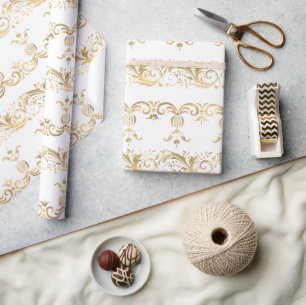 Elegant Vintage Golden Scroll Wrapping Paper