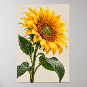 Elegant Vintage Golden Sunflower Botanical Wall Ar Poster