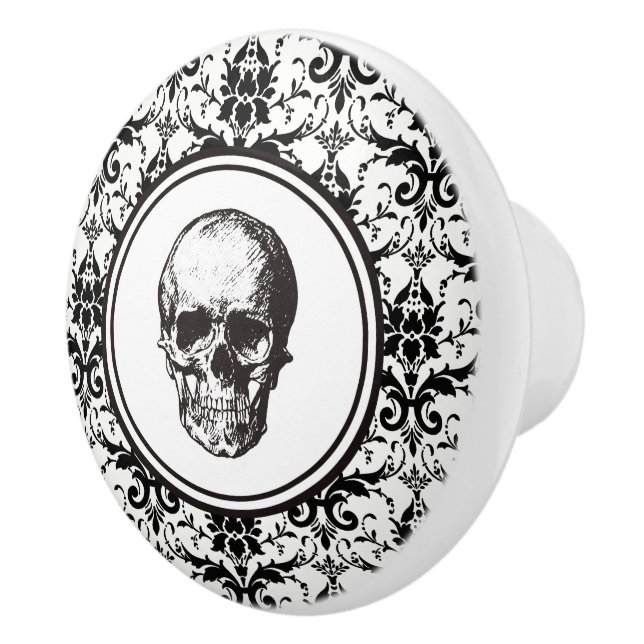 Elegant Vintage Gothic Black Damask Skull Ceramic Knob (Right)