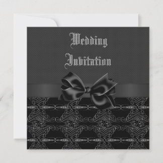 Elegant Vintage Gothic Black & Silver Wedding Invitation