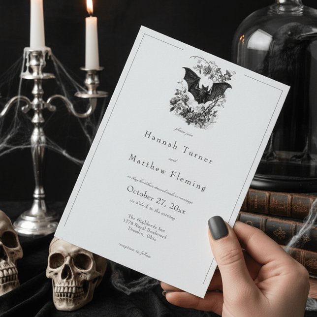 Elegant Vintage Gothic Black Toile Bat Wedding Invitation (Creator Uploaded)