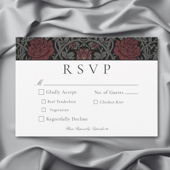 Elegant Vintage Gothic Moody Botanical Wedding RSVP Card (Elegant Vintage Gothic Moody Botanical Wedding RSVP Card)