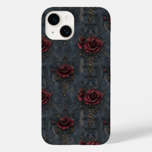 Elegant Vintage Gothic Pattern with Red Roses Case-Mate iPhone 14 Case