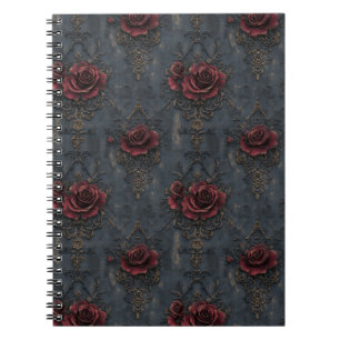 Elegant Vintage Gothic Pattern with Red Roses  Notebook