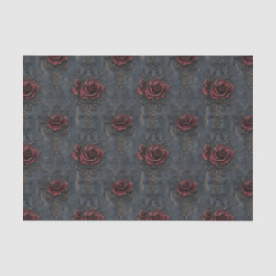 Elegant Vintage Gothic Pattern with Red Roses Tissue Paper