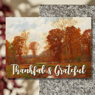 Elegant Vintage Grateful and Thankful Autumn Holiday Card