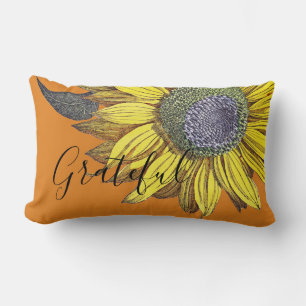 Elegant Vintage Grateful Sunflower Solid Orange Lumbar Cushion