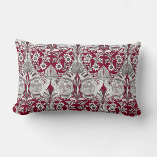 Elegant Vintage Gray Burgundy Flower Pattern Lumbar Cushion